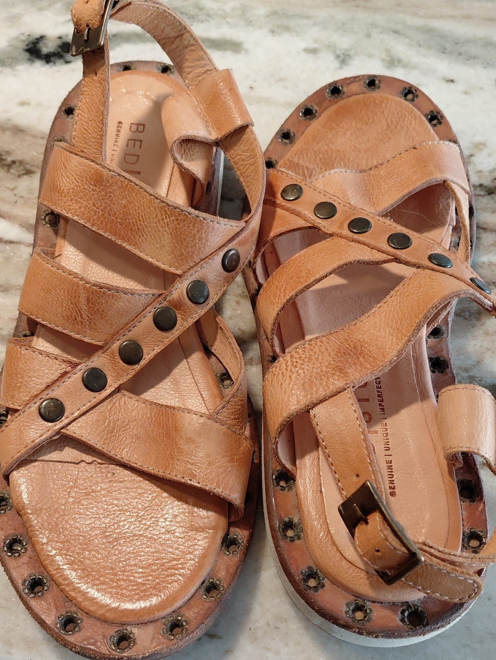 Bed Stu Tan Leather Studded Strappy Women’s Sandals